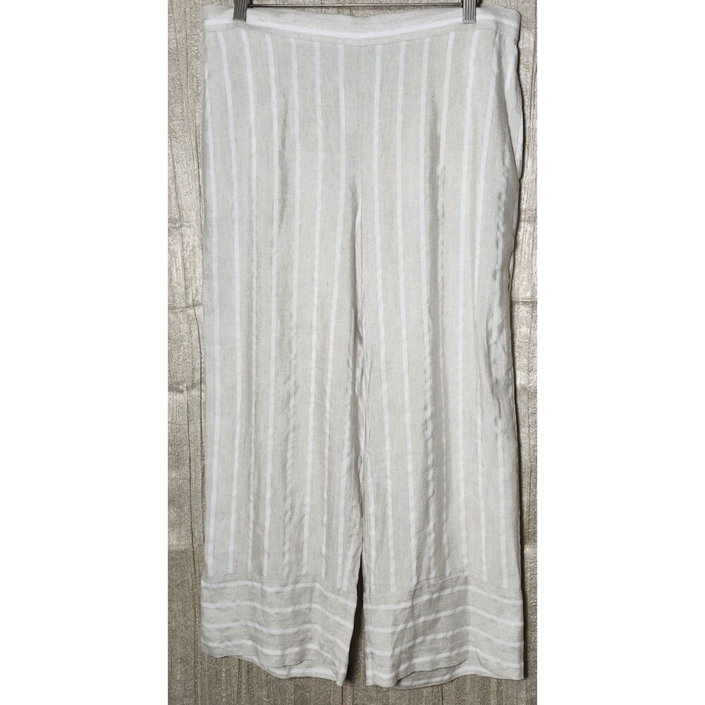 LOFT Womens NWT Wide Leg Crop Linen Blend Pants White Sand Stripe Nautical Sz M